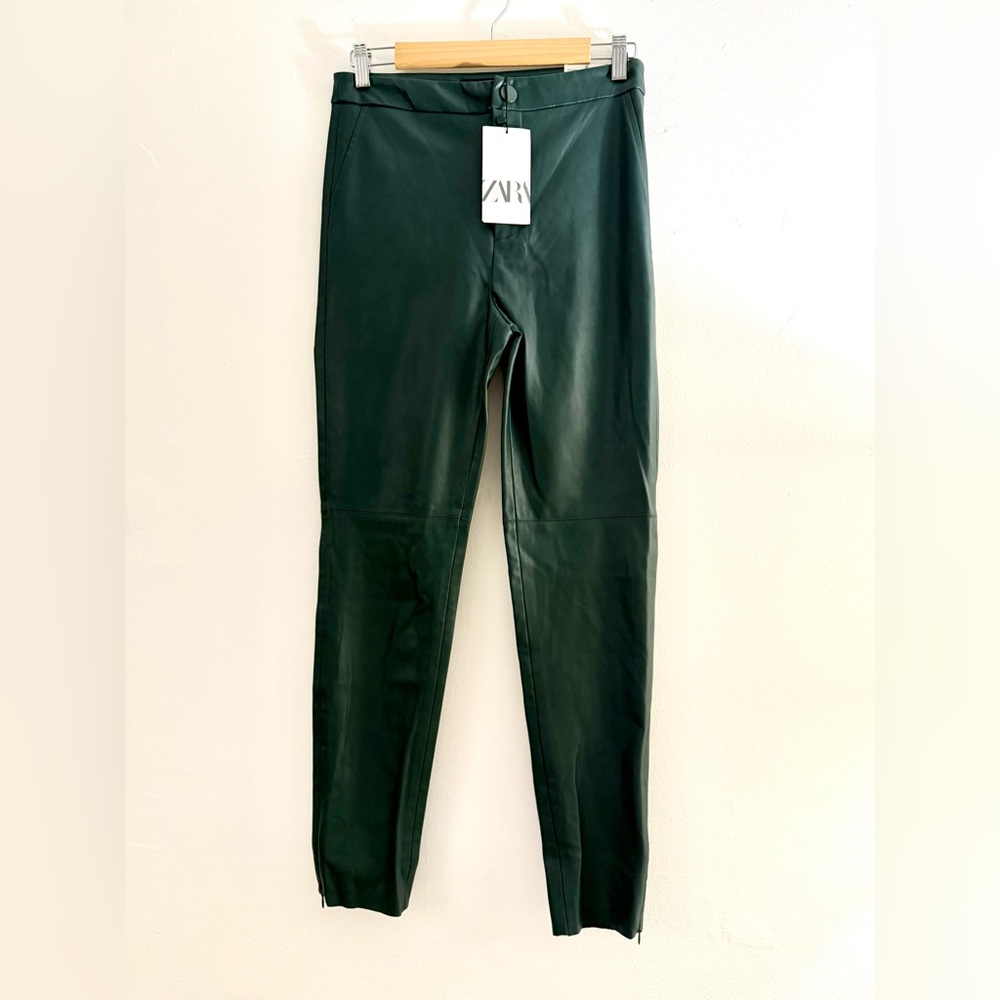 Zara Emerald Green High Rise Faux Leather Leggings -Size M